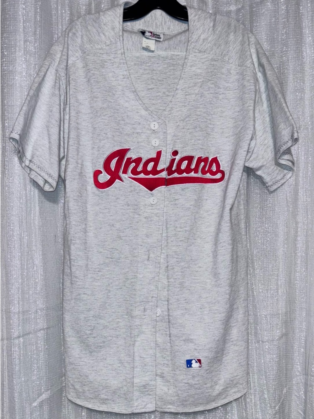 Majestic Gray Indians Button-Front Baseball Jersey